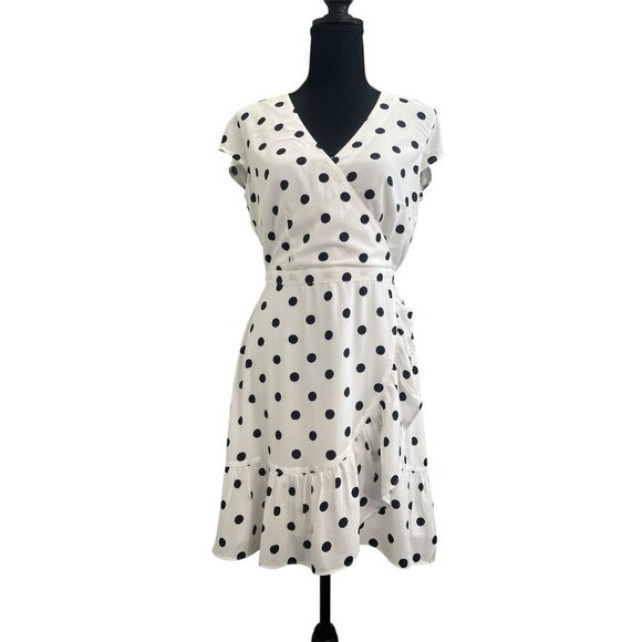 J. Crew Ruffle Front Faux Wrap Mini Dress in White Polka Dot Size 2 NWT - Picture 2 of 10